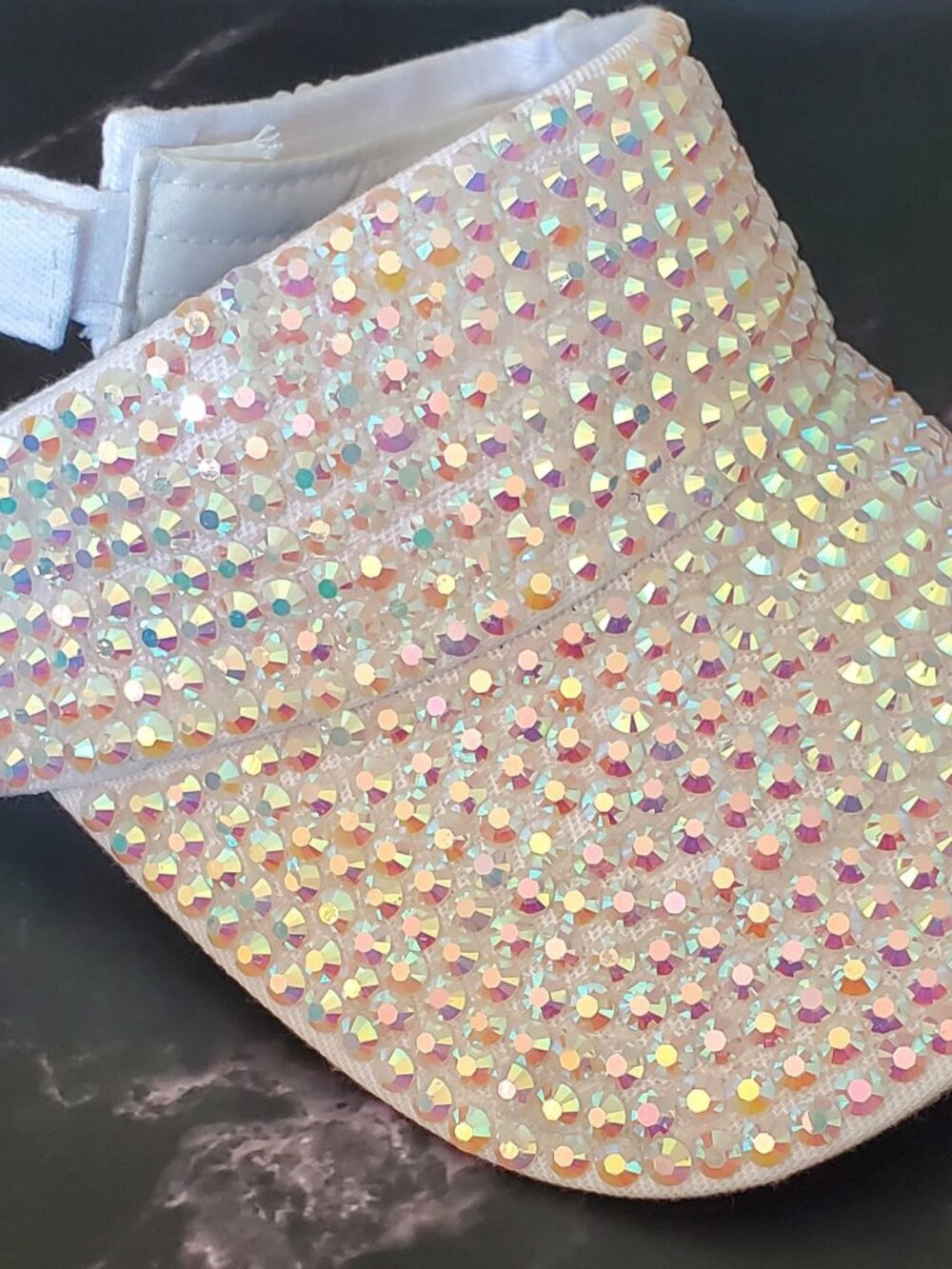Sparkling Bedazzled Covered Sun Visor, Adjustable, Breathable Sun Cap White - Picture 4 of 10